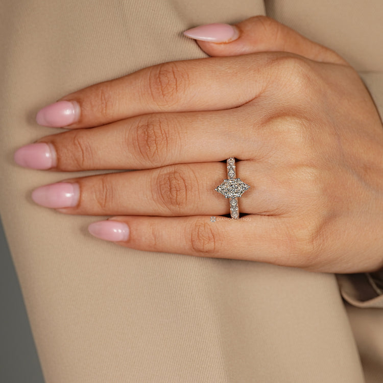 IGI certified lab grown diamond Dutch marquise ring by Diamondrensu.