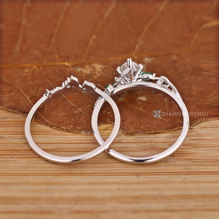 Lab grown diamond completes this handmade bridal set.