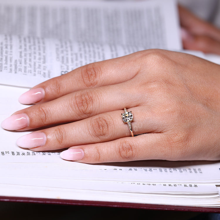 Old Mine Cut Engagement Ring With Four Claw Prong Setting.
