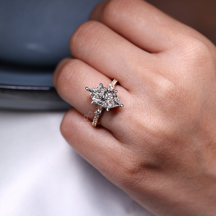 IGI certified Dutch marquise engagement ring with lab grown diamond.