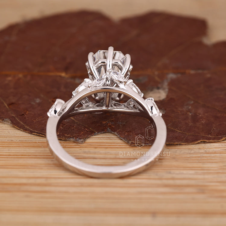 Handmade coffin ring with secure six prong setting.