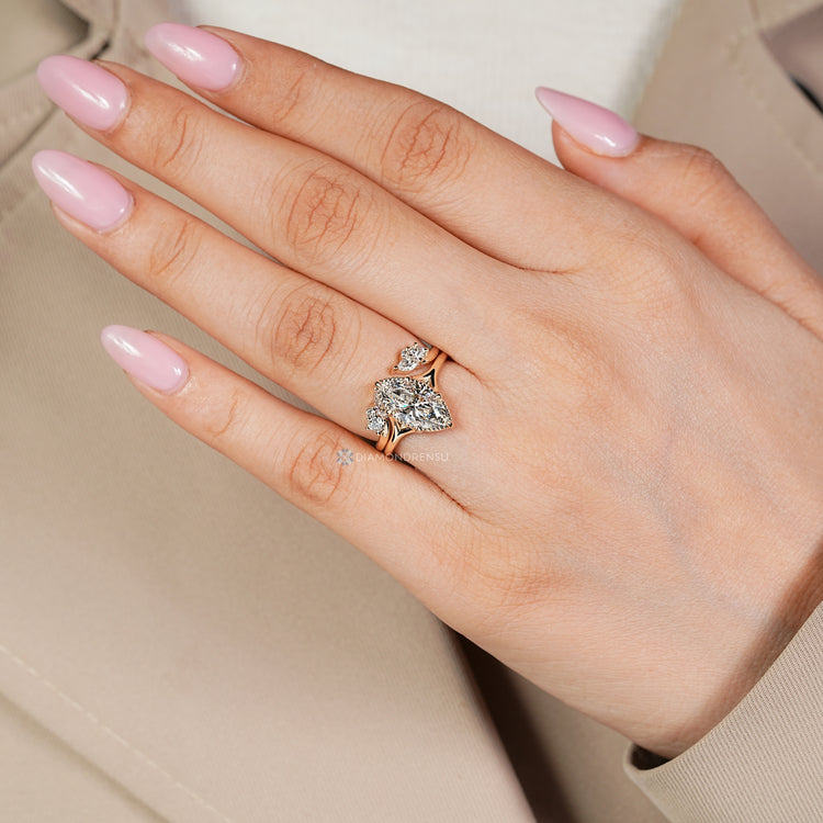 Lab grown diamond marquise bridal set in a solitaire style.