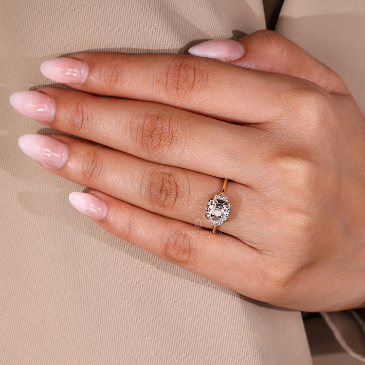 Old mine cut lab grown diamond ring crafted by Diamondrensu.
