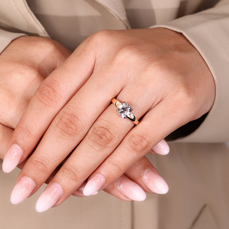 Four Claw Prong Cushion Old Mine Cut Diamond Ring.
