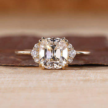 Cushion Old Mine cut diamond ring with muse setting.
