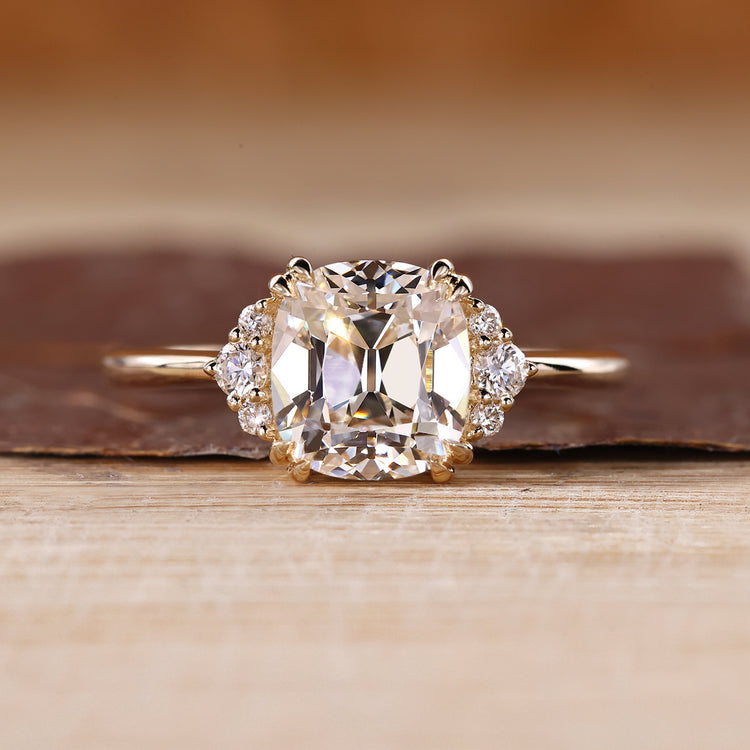 Cushion Old Mine cut diamond ring with muse setting.
