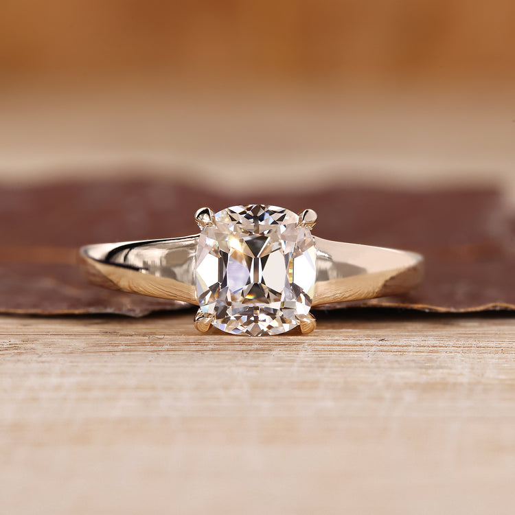 Solitaire Engagement Ring With Cushion Old Mine Cut Diamond.
