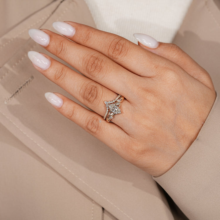 Marquise bridal set with a round and pear cut band.