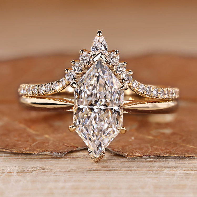 Dutch marquise wedding ring with tapered shank