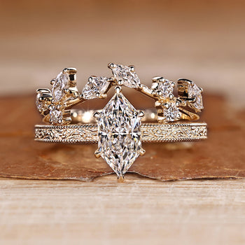 Dutch Marquise wedding ring with vintage Art Deco style.
