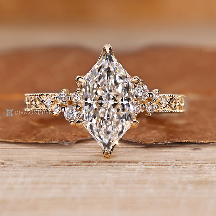 Diamondrensu Dutch marquise ring with lab grown diamond center stone.