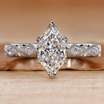 Dutch marquise ring with a criss-cross shank and vintage style.