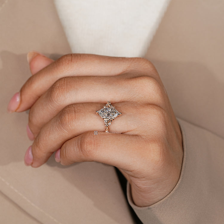Dutch marquise diamond ring with nature inspired design.