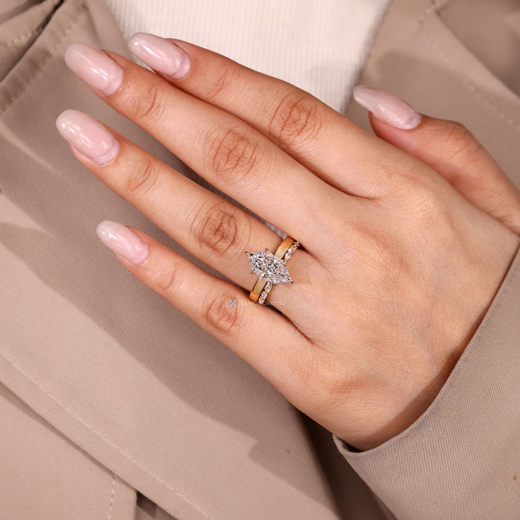 Lab grown diamond completes this handmade bridal set.