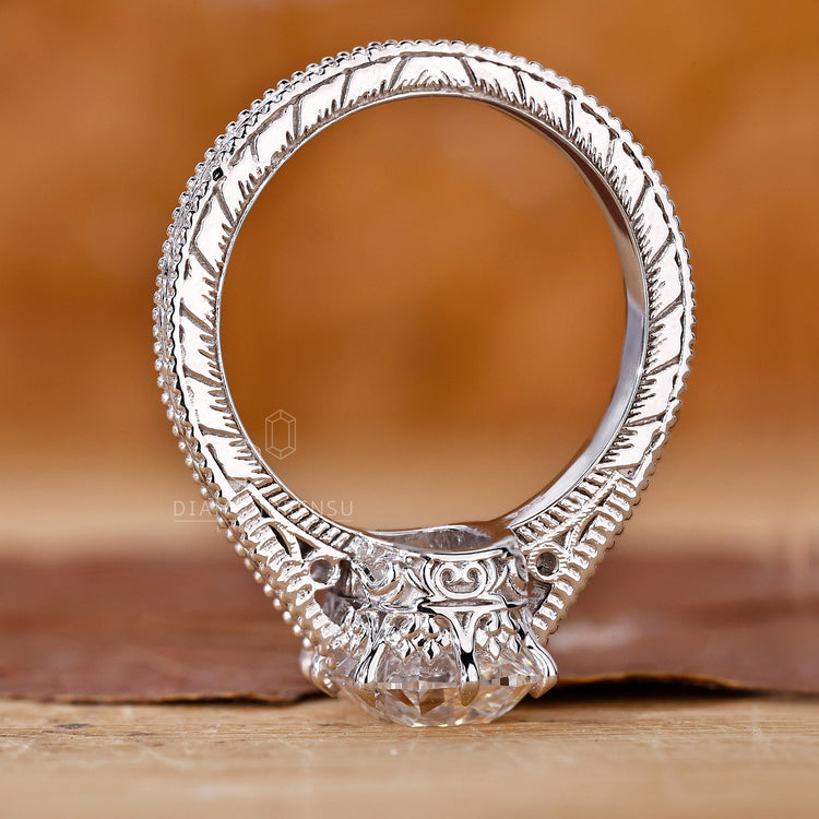 Vintage Style Old Mine Cushion Diamond Ring With Prong Setting.
