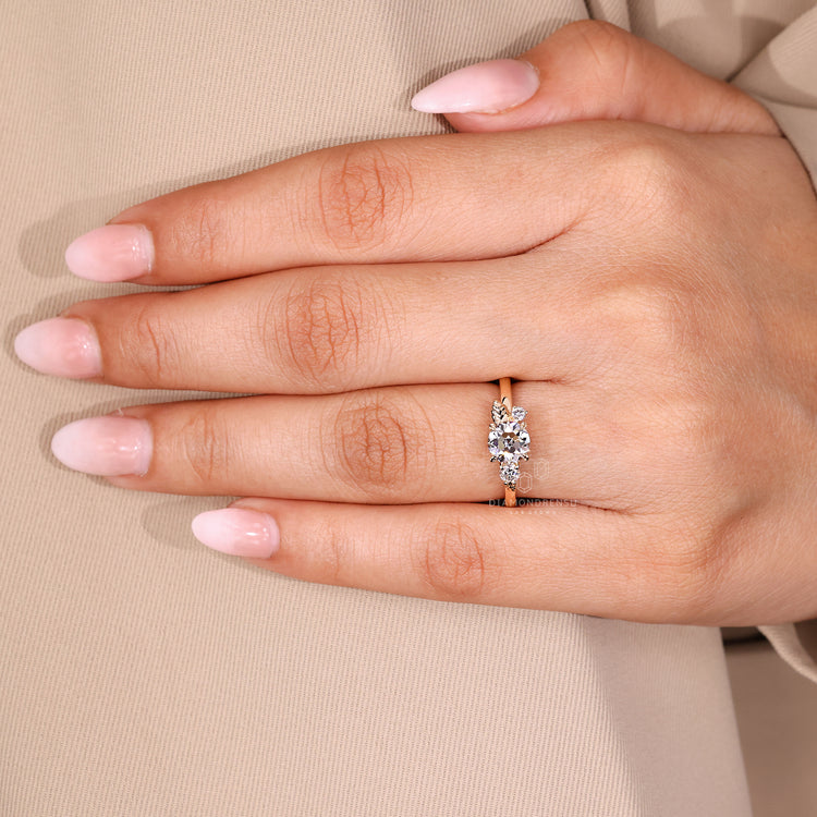 Old European cut diamond ring with leaf style four prong setting.
