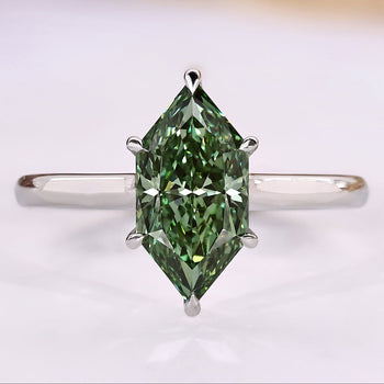 Dutch marquise diamond ring with green lab grown diamond.