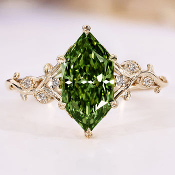 Nature inspired diamond ring with a green Dutch marquise.