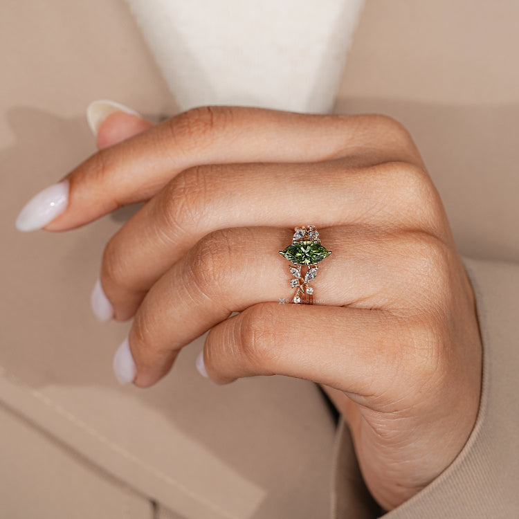 Handmade green marquise diamond ring by Diamondrensu.
