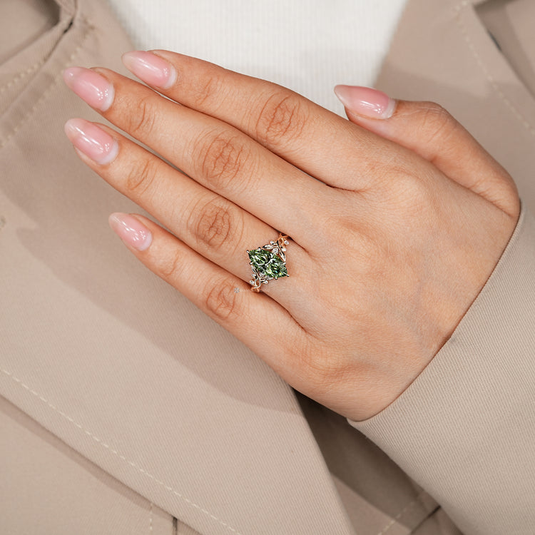 Nature-inspired engagement ring with a twisted shank.