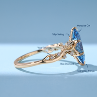 IGI certified blue marquise engagement ring with a hidden round cut blue sapphire.