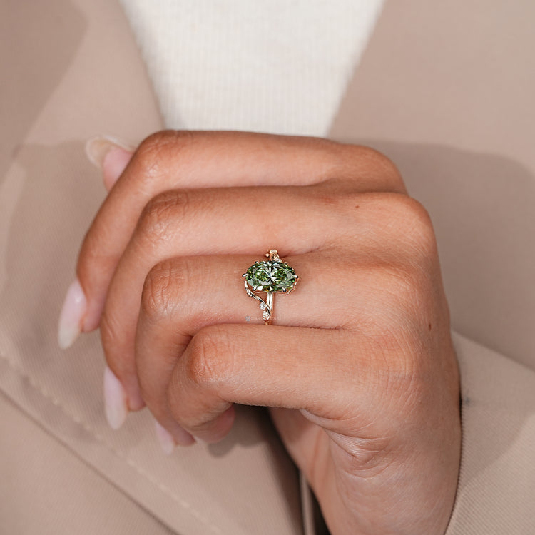 IGI certified lab grown oval diamond engagement ring.