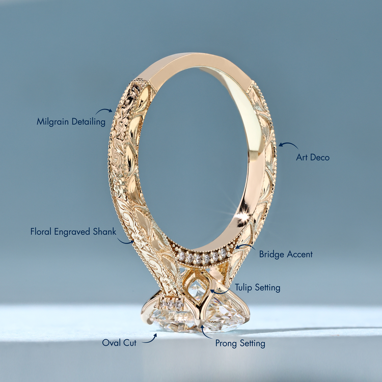 Vintage style Art Deco engagement ring with cathedral setting.