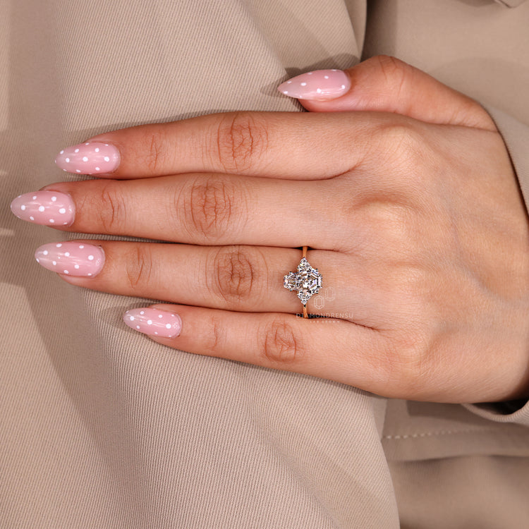 Coffin cut diamond ring with handmade design by Diamondrensu.