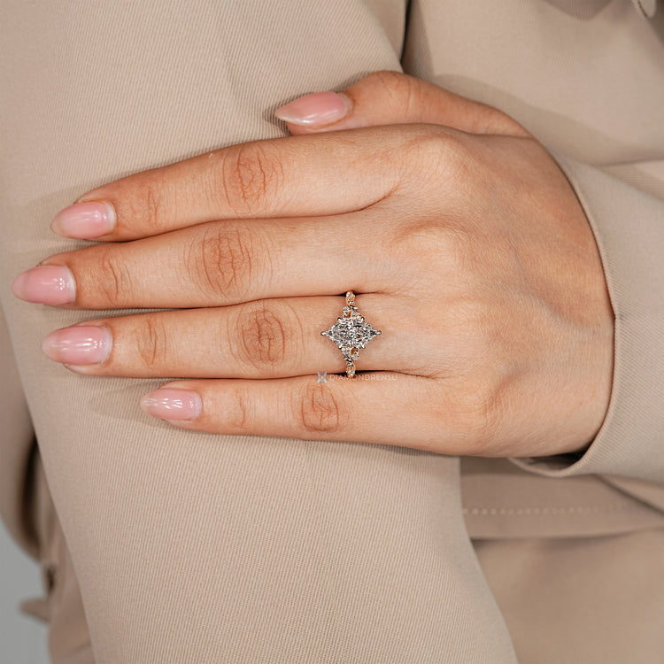 IGI certified Dutch marquise lab grown diamond engagement ring.