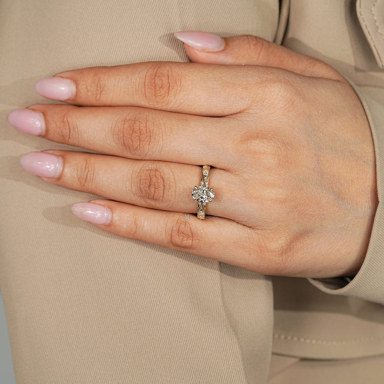 IGI certified oval lab grown diamond engagement ring.