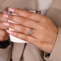 V prong setting with four prong setting on a heart cut engagement ring.