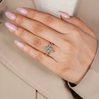 Lab grown diamond forms the center of this engagement ring.