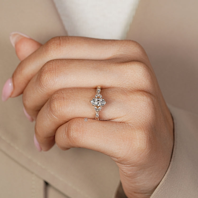 Art Deco marquise engagement ring with tulip setting.