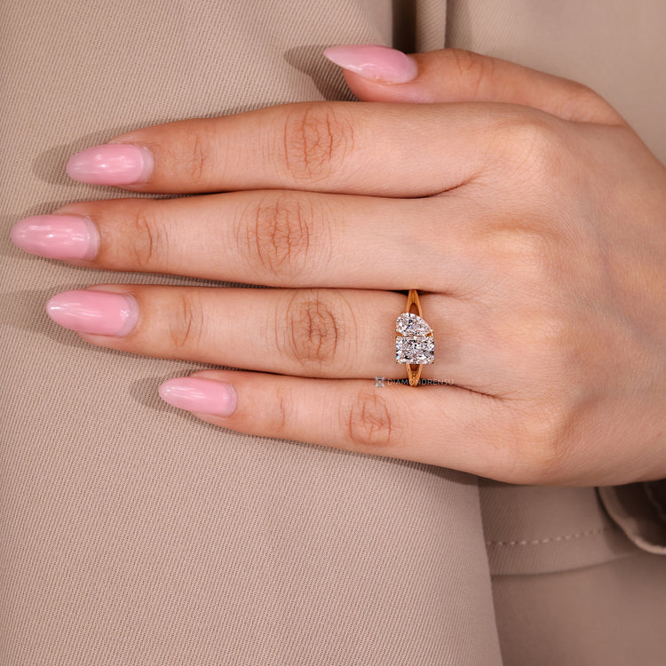 Pear and radiant stones pair in the toi et moi style.