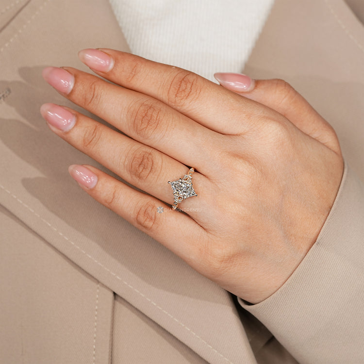Dutch marquise engagement ring with six claw prong setting.