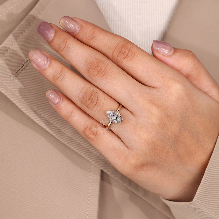 Lab Grown Diamond pear cut engagement ring with IGI certification.
