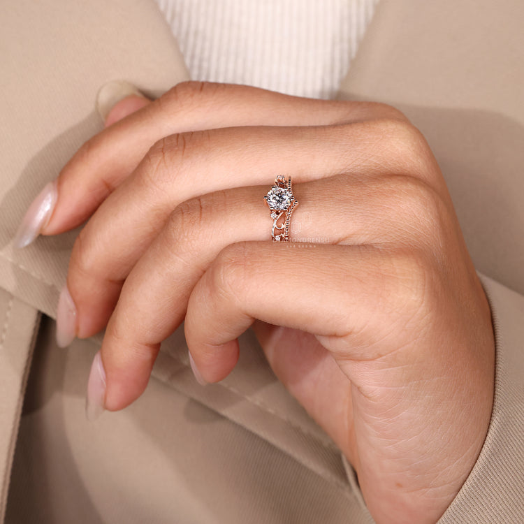 Handmade engagement ring with milgrain setting.
