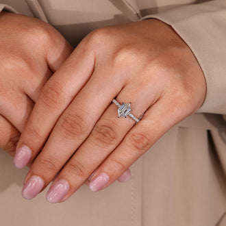 IGI certified handmade ring with hexagon step cut diamond.
