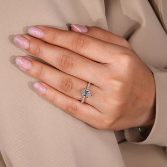 Buy engagement ring with hexagon diamond in two tone gold.
