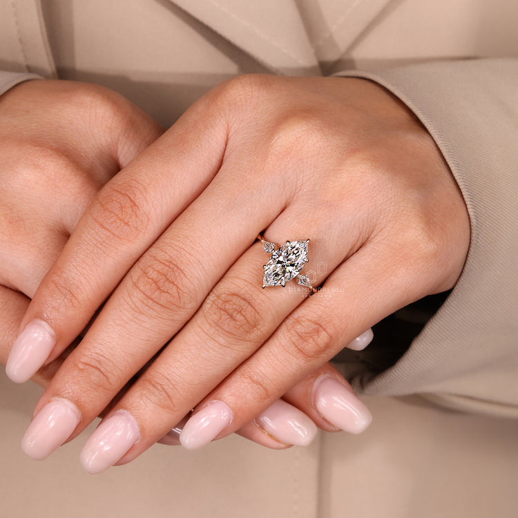 Lab grown marquise diamond engagement ring.
