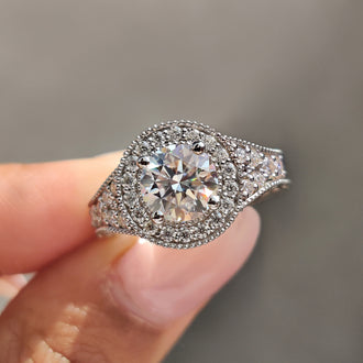 Vintage moissanite ring featuring a beautiful vintage moissanite engagement ring set for a classic look.
