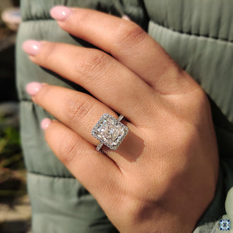 Radiant moissanite engagement ring featuring a brilliant sparkle.
