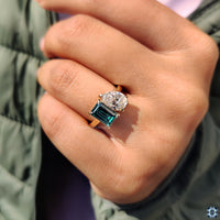 Toi et Moi engagement ring with moissanite and yellow gold finish
