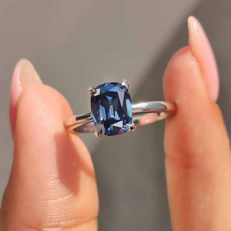 Old Mine Cushion Cut Blue Moissanite Ring

