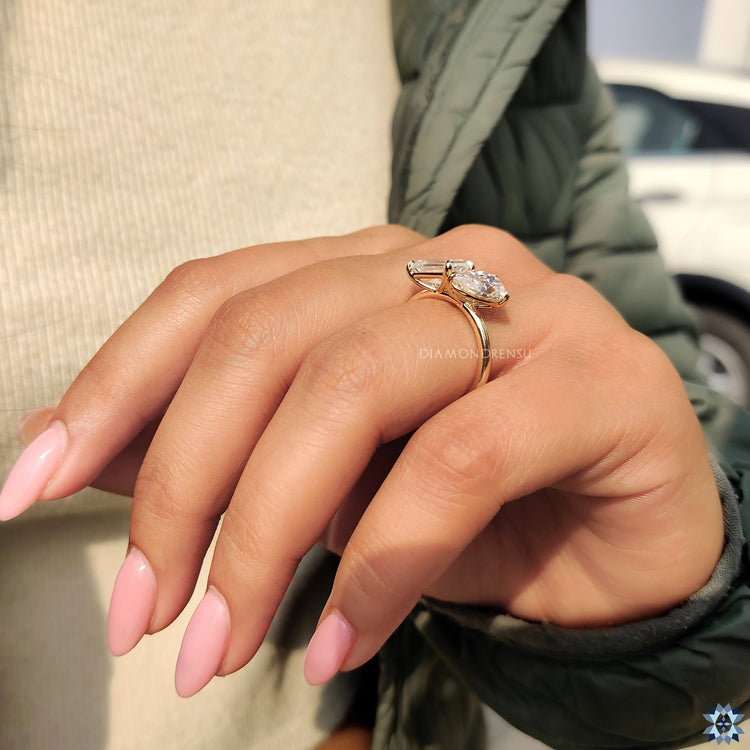 Classic handmade jewelry showcasing an elegant toi et moi moissanite ring.
