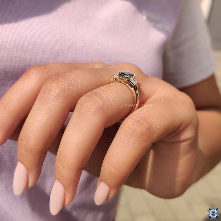 Unique Handmade Ring featuring a 3 Stone Engagement Ring design with a modern touch.
