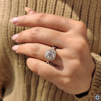 Twisted pave engagement ring with intricate band details
