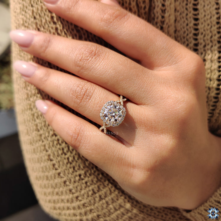 Colorless moissanite ring in a stunning halo setting
