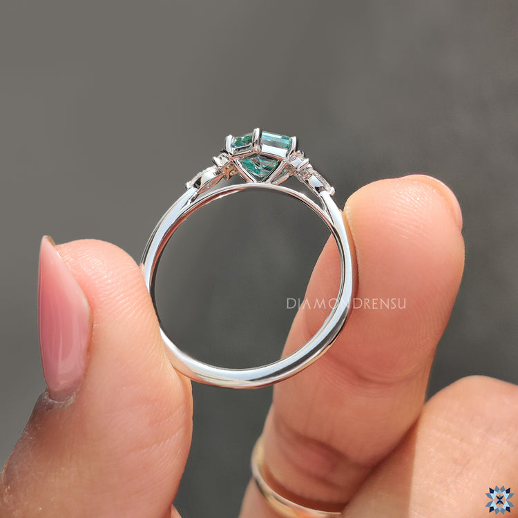 Cyan Blue Hexagon Engagement Ring With Muse Style