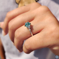Cyan Blue Hexagon Engagement Ring With Muse Style